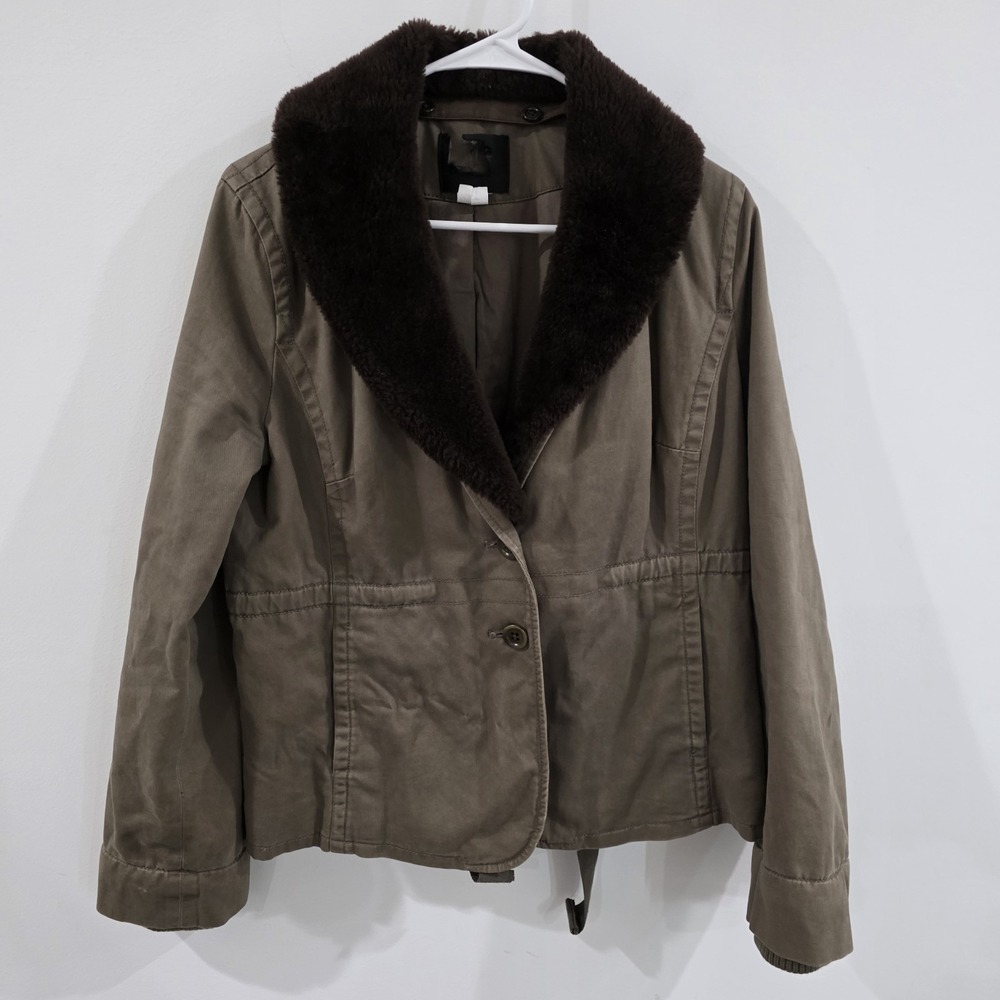 J Crew Womens Military Fatigue Jacket Size‎ 6 Brown Faux Fur Trim Retro